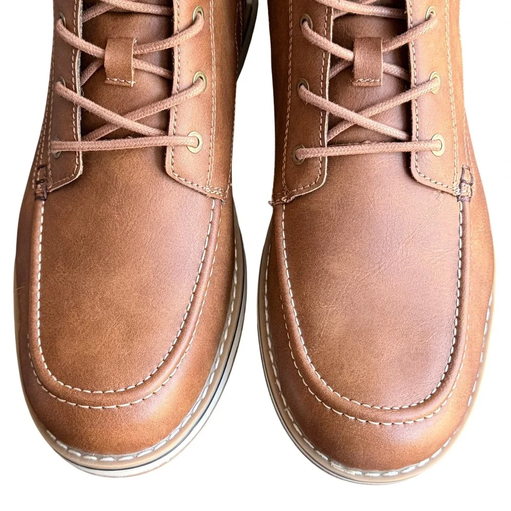 B-52 by Bullboxer Mens Cognac Brown Moc Toe Lace Up Side Zip Boots Size 11 NEW‎